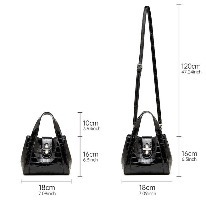 Croc-Embossed Luxury Leather Bucket Bag with Buckle Handle
