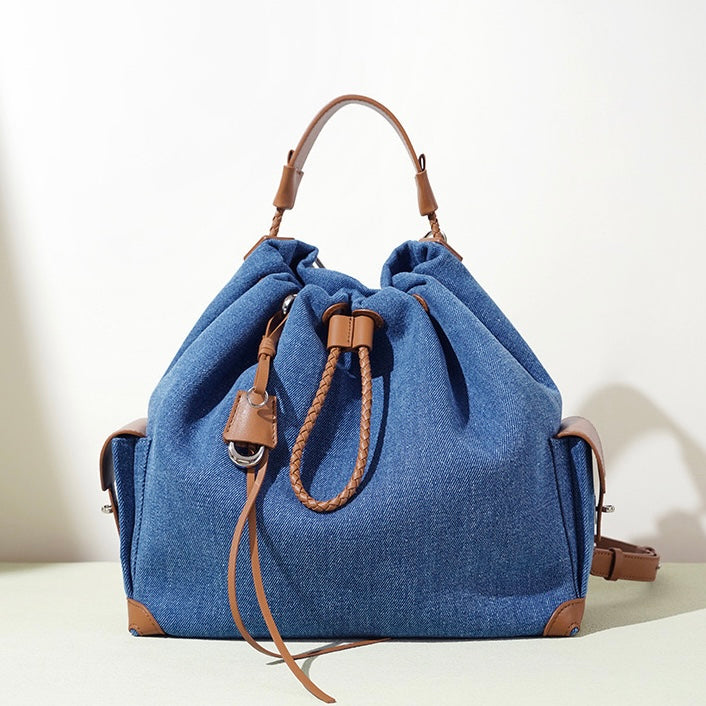 Sophisticated Denim & Leather Travel Backpack for Women