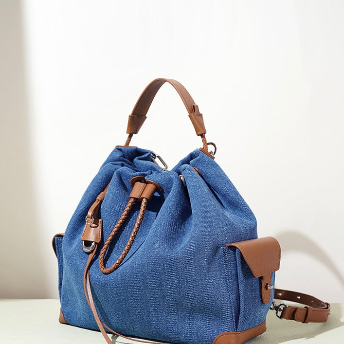 Sophisticated Denim & Leather Travel Backpack for Women