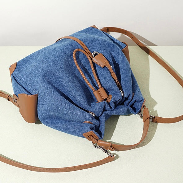 Sophisticated Denim & Leather Travel Backpack for Women