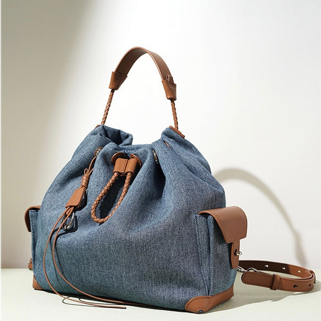 Sophisticated Denim & Leather Travel Backpack for Women