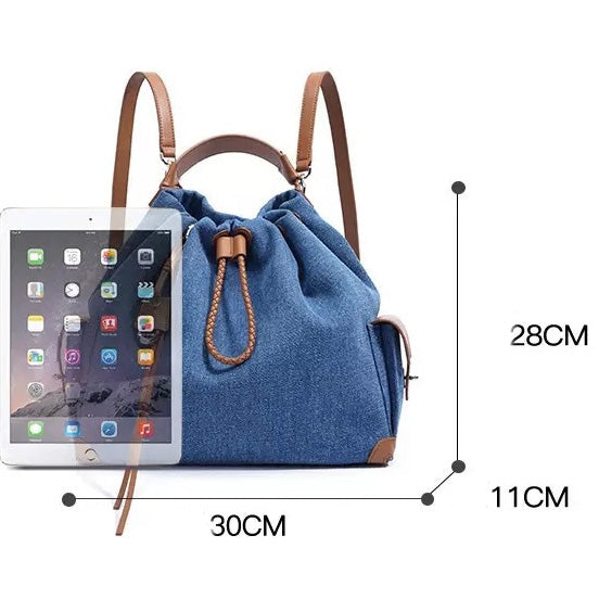 Sophisticated Denim & Leather Travel Backpack for Women