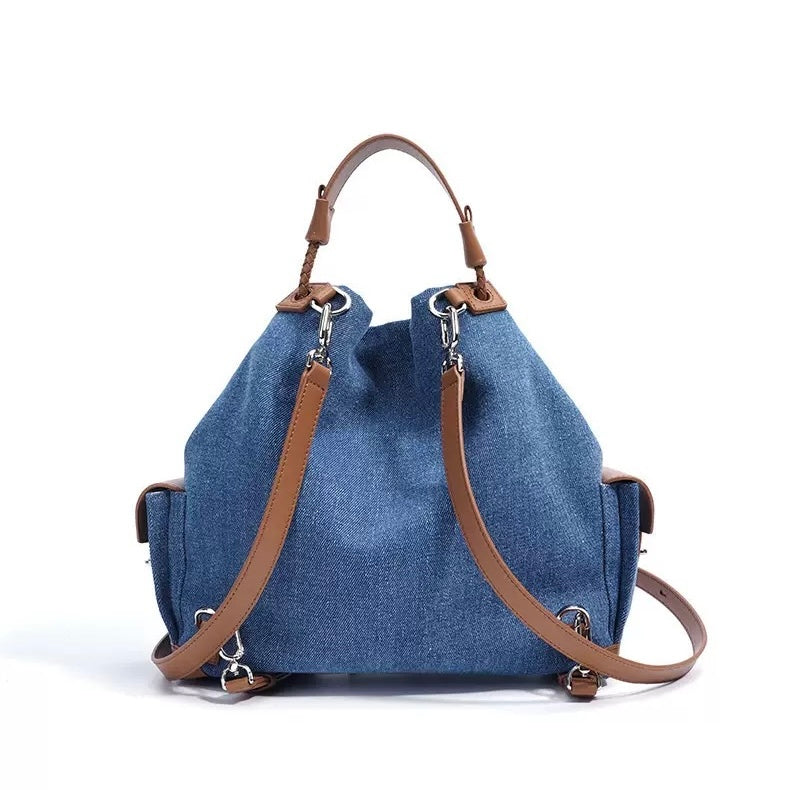 Sophisticated Denim & Leather Travel Backpack for Women