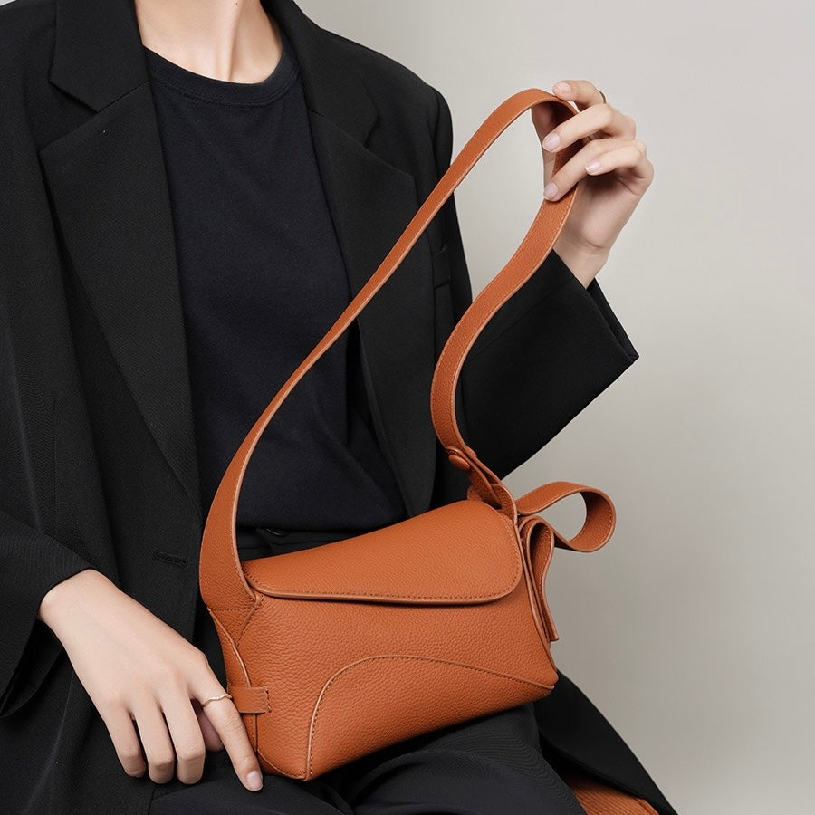 Asymmetric Luxe Grained Leather Crossbody Bag