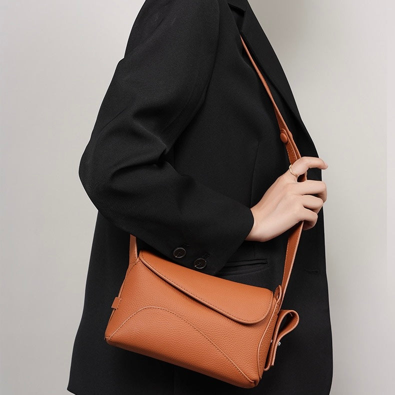 Asymmetric Luxe Grained Leather Crossbody Bag