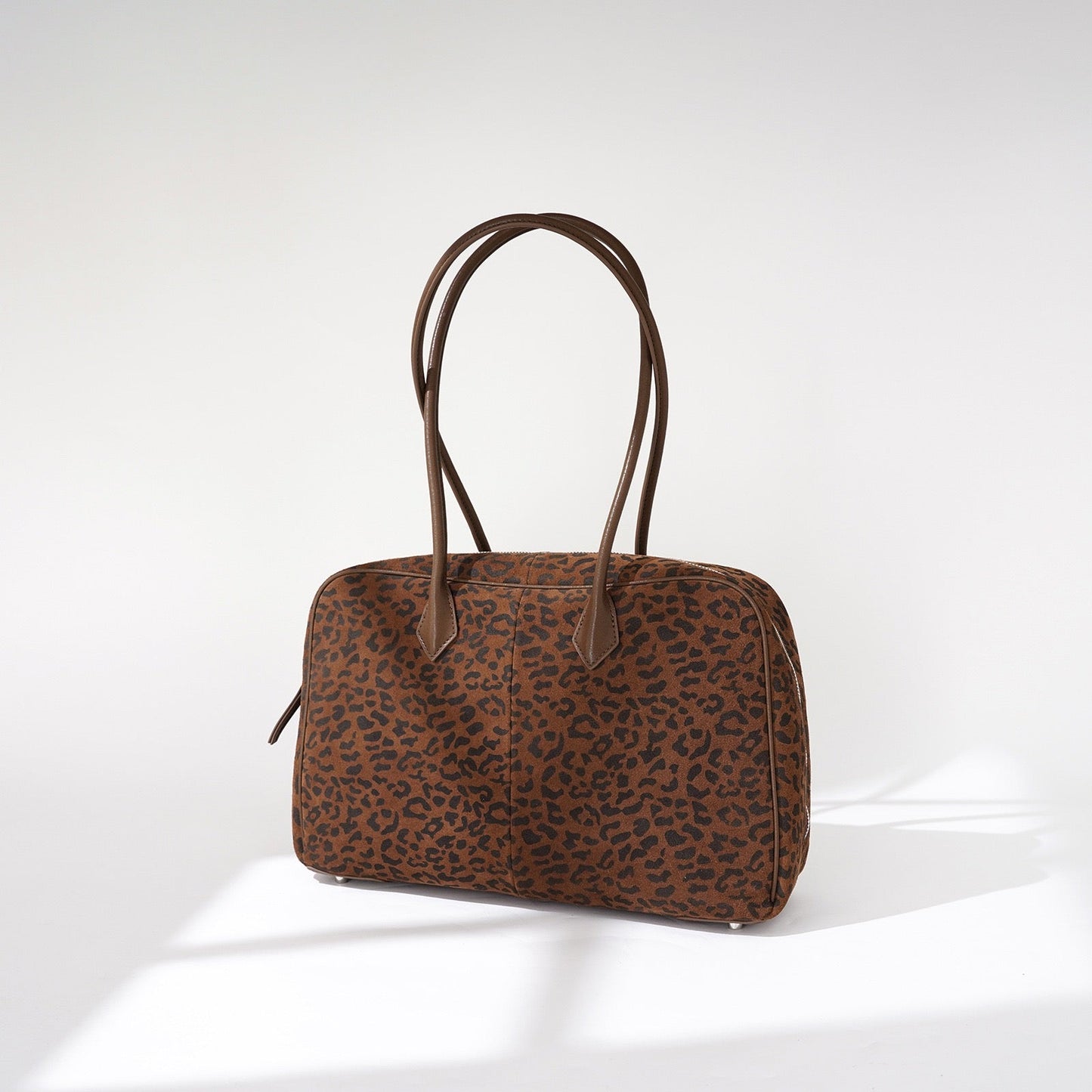 Leopard Print Genuine Leather Luxury Bowling Bag