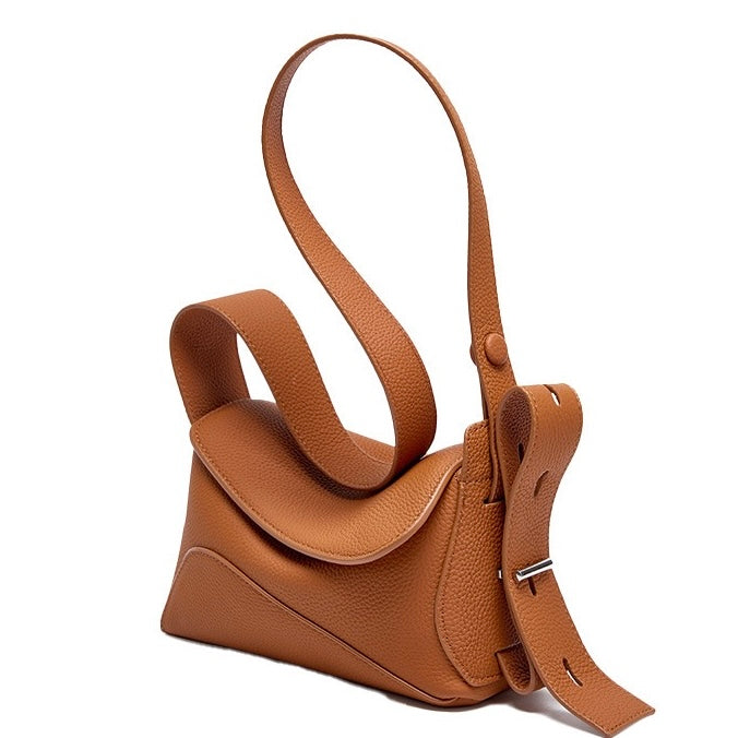 Asymmetric Luxe Grained Leather Crossbody Bag