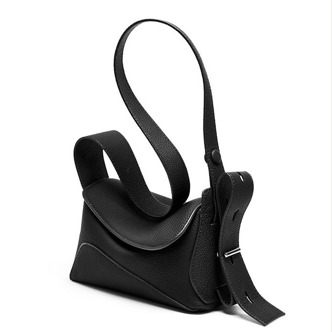 Asymmetric Luxe Grained Leather Crossbody Bag