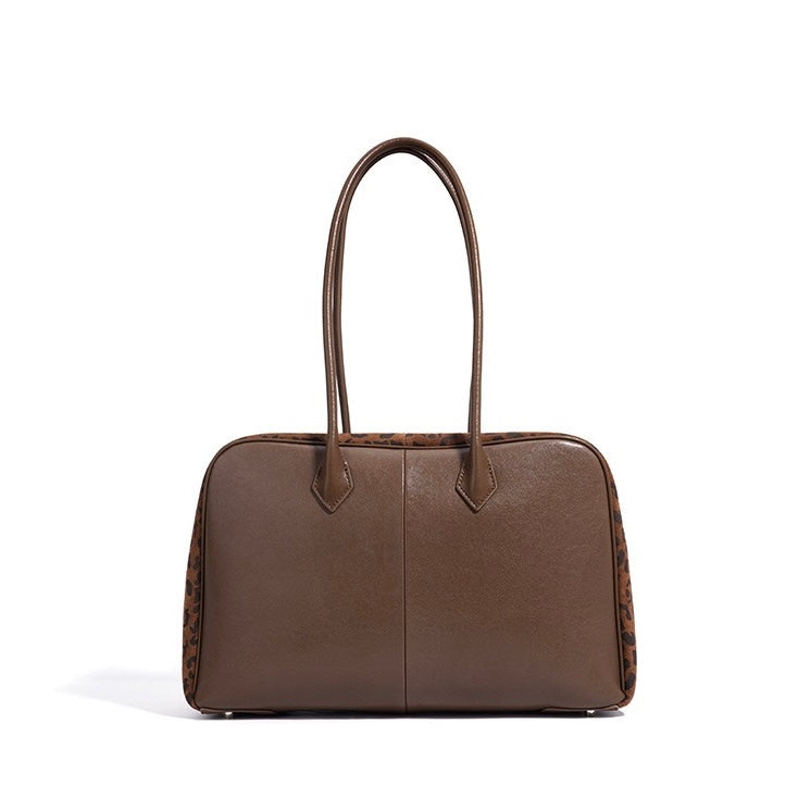 Leopard Print Genuine Leather Luxury Bowling Bag