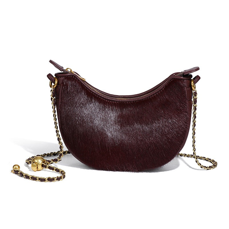 Leopard Print Genuine Leather Half Moon Crossbody Bag