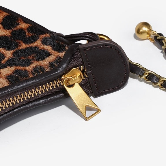 Leopard Print Genuine Leather Half Moon Crossbody Bag