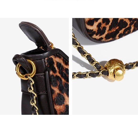 Leopard Print Genuine Leather Half Moon Crossbody Bag