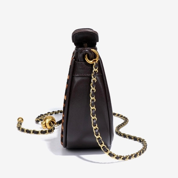Leopard Print Genuine Leather Half Moon Crossbody Bag