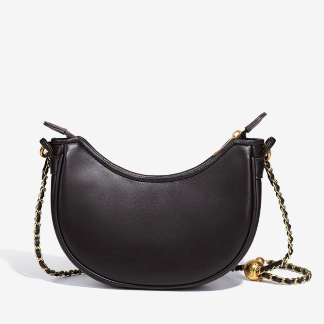 Leopard Print Genuine Leather Half Moon Crossbody Bag