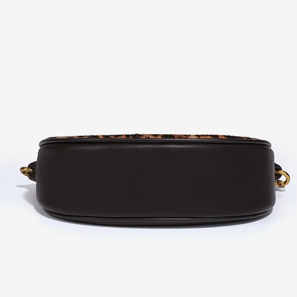 Leopard Print Genuine Leather Half Moon Crossbody Bag
