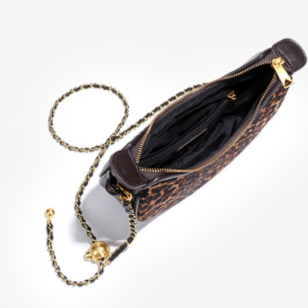 Leopard Print Genuine Leather Half Moon Crossbody Bag