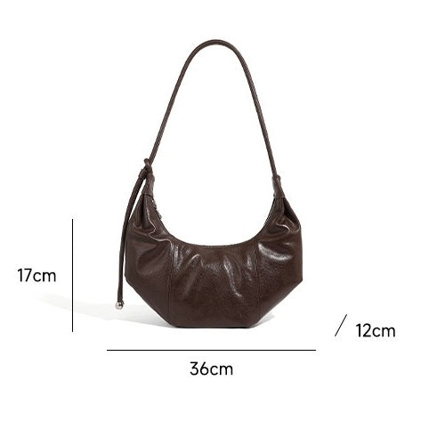 Genuine Leather Half-Moon Dumpling Handbag in Coffee and Black