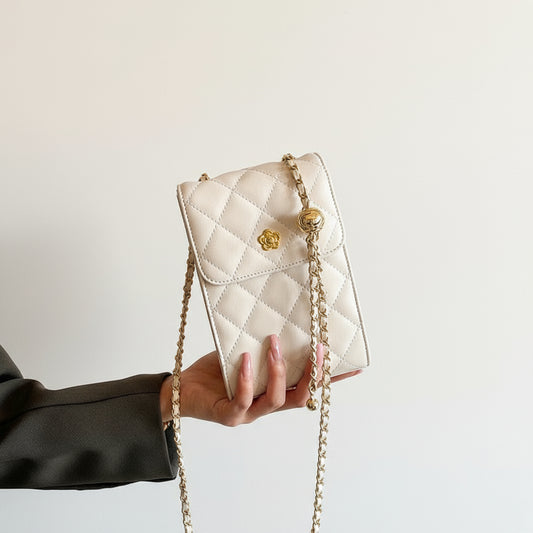 Chic Genuine Leather Mini Crossbody Phone Bag with Chain Detail