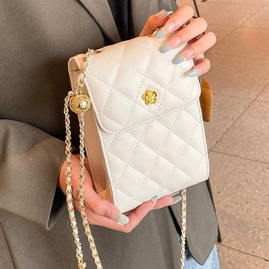 Chic Genuine Leather Mini Crossbody Phone Bag with Chain Detail