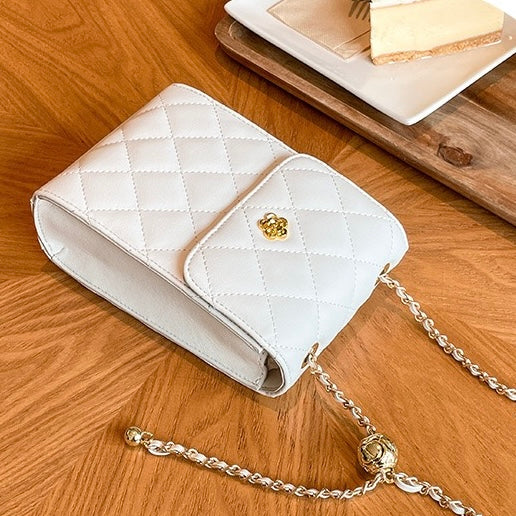 Chic Genuine Leather Mini Crossbody Phone Bag with Chain Detail