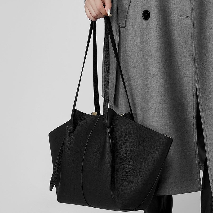 Duo-Set Premium Textured Leather Tote with Pouch