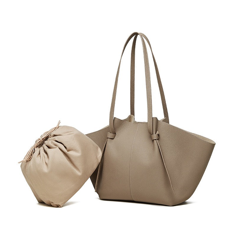 Duo-Set Premium Textured Leather Tote with Pouch