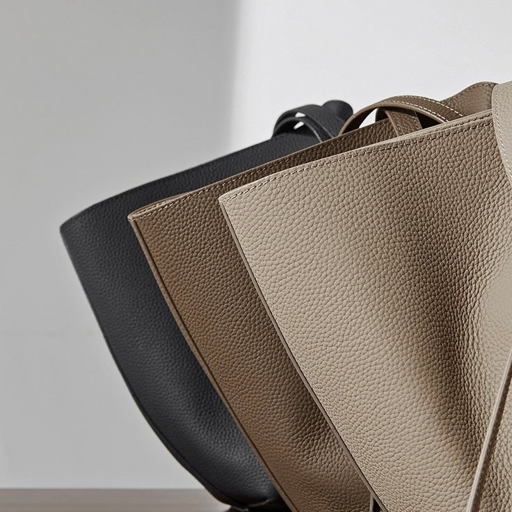 Duo-Set Premium Textured Leather Tote with Pouch