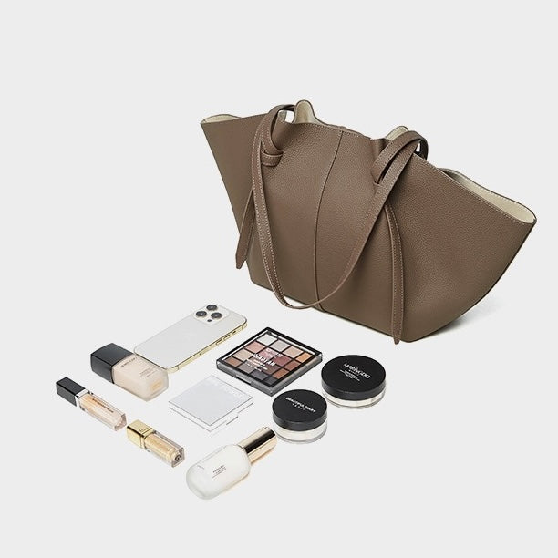 Duo-Set Premium Textured Leather Tote with Pouch