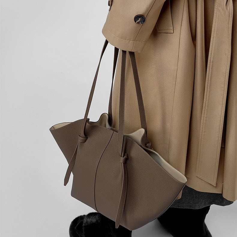 Duo-Set Premium Textured Leather Tote with Pouch