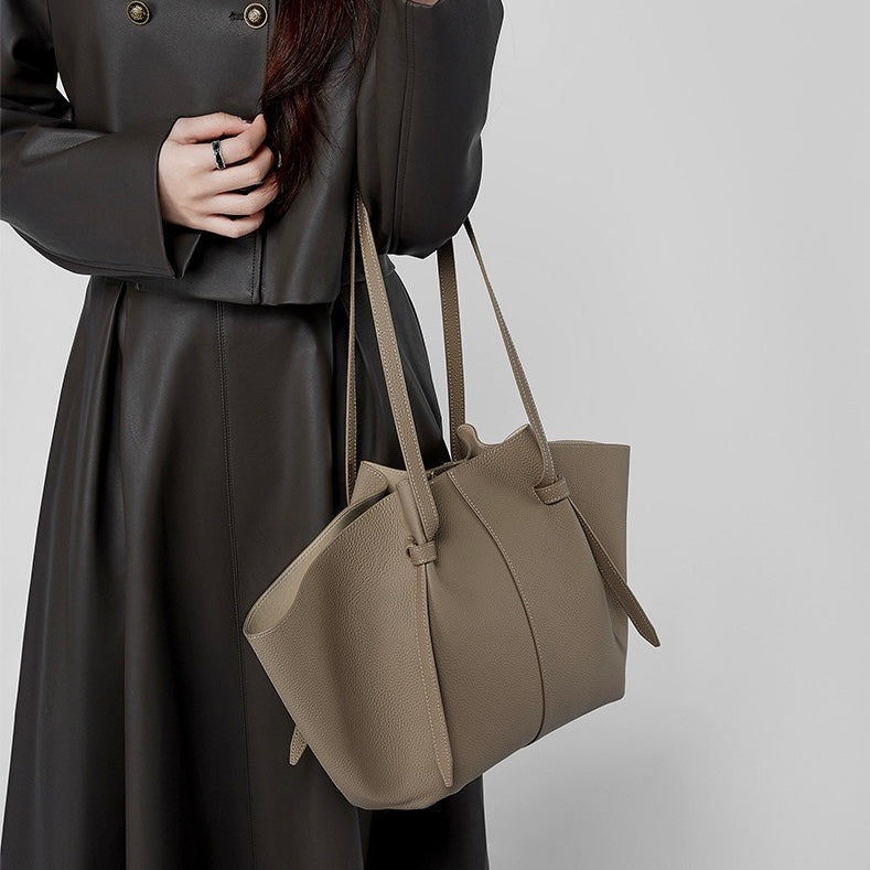 Duo-Set Premium Textured Leather Tote with Pouch