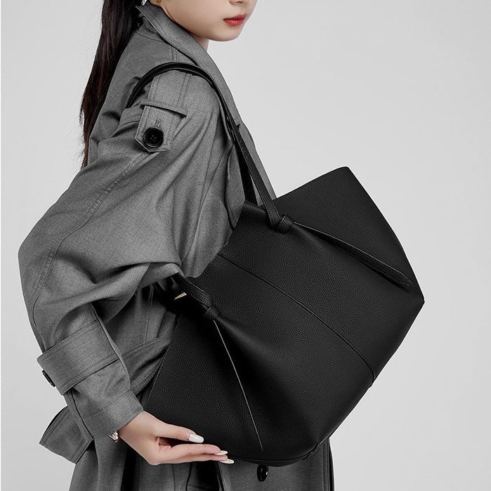 Duo-Set Premium Textured Leather Tote with Pouch