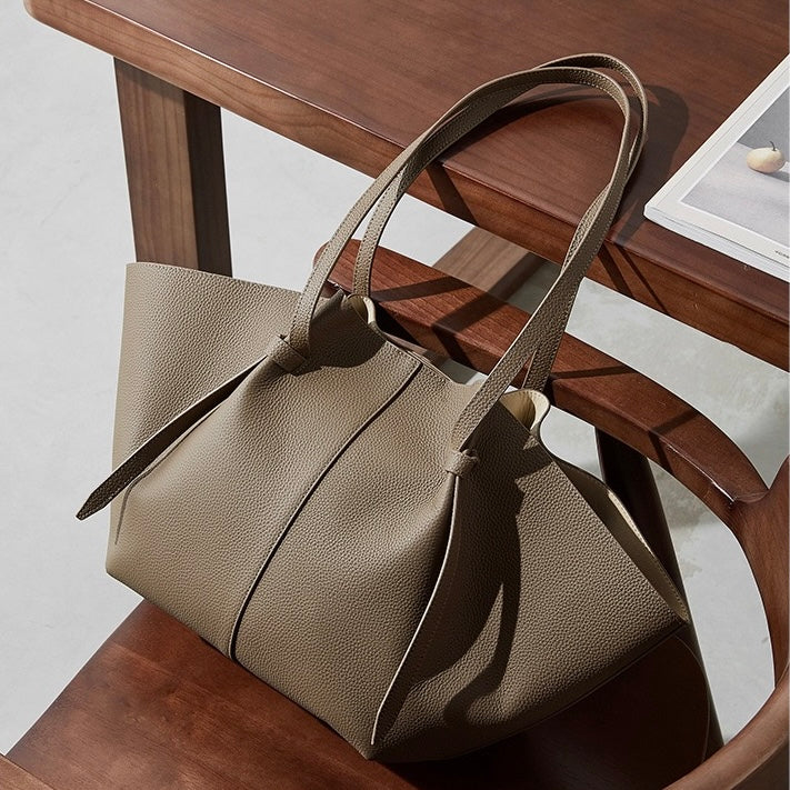 Duo-Set Premium Textured Leather Tote with Pouch