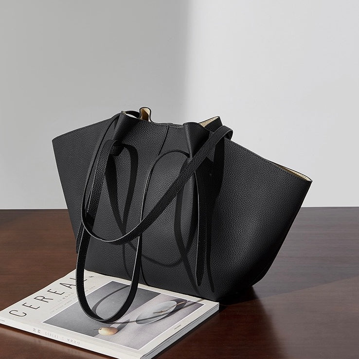 Duo-Set Premium Textured Leather Tote with Pouch