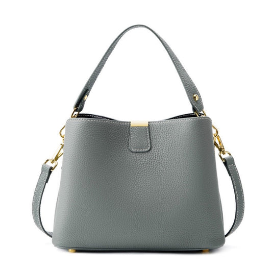 Luxury Gold-Trimmed Genuine Leather Bucket Handbag