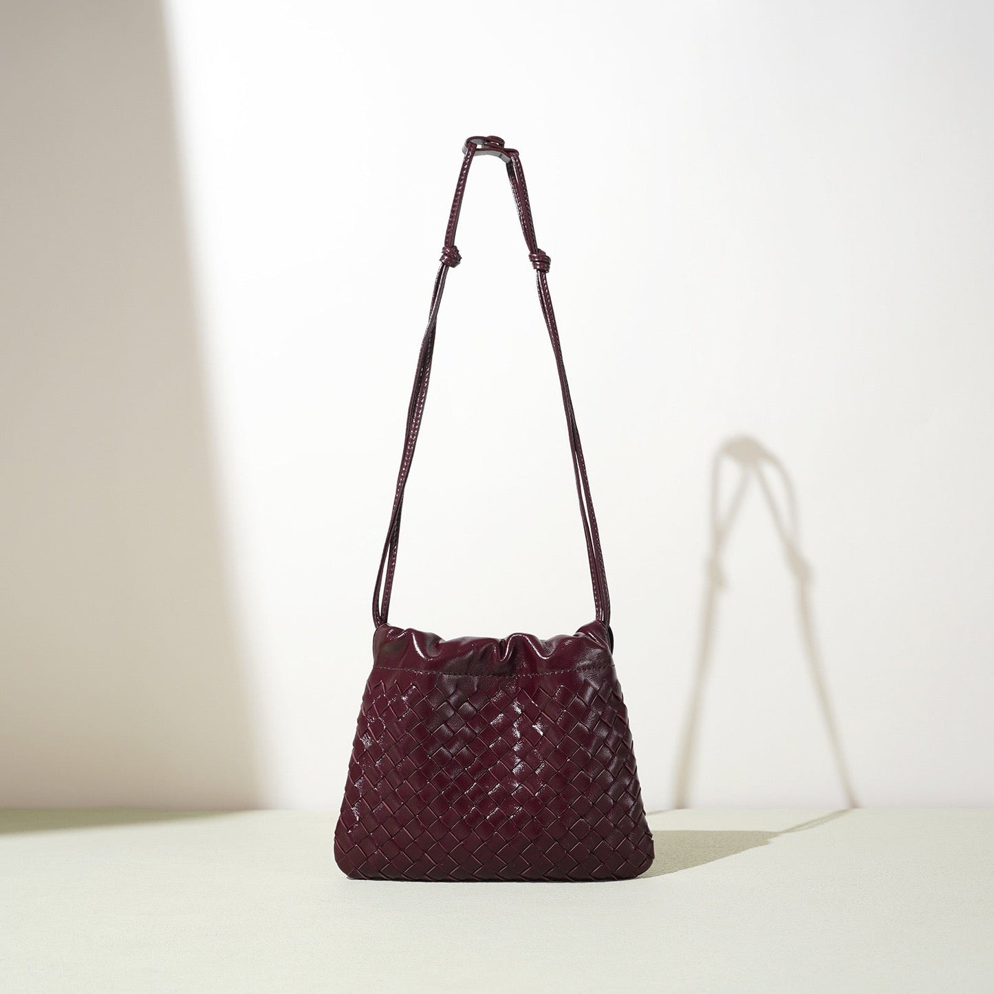 Sheepskin Elegance: Women's Woven Leather Crossbody Bag