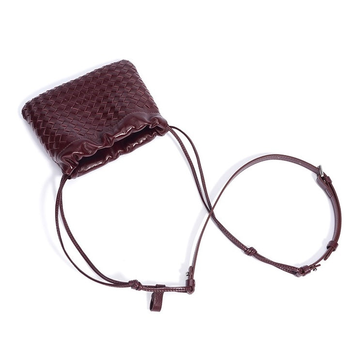 Sheepskin Elegance: Women's Woven Leather Crossbody Bag