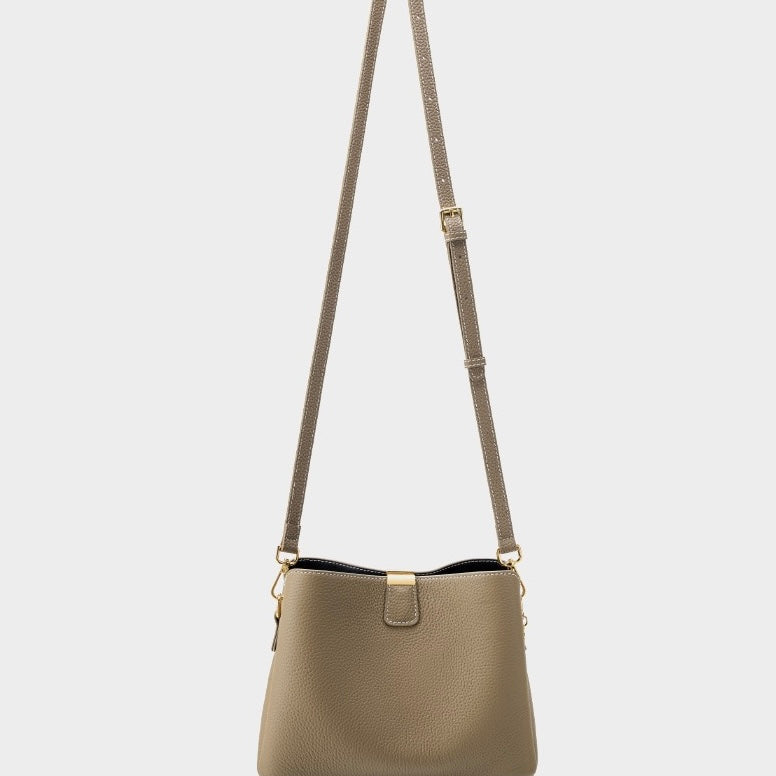 Luxury Gold-Trimmed Genuine Leather Bucket Handbag