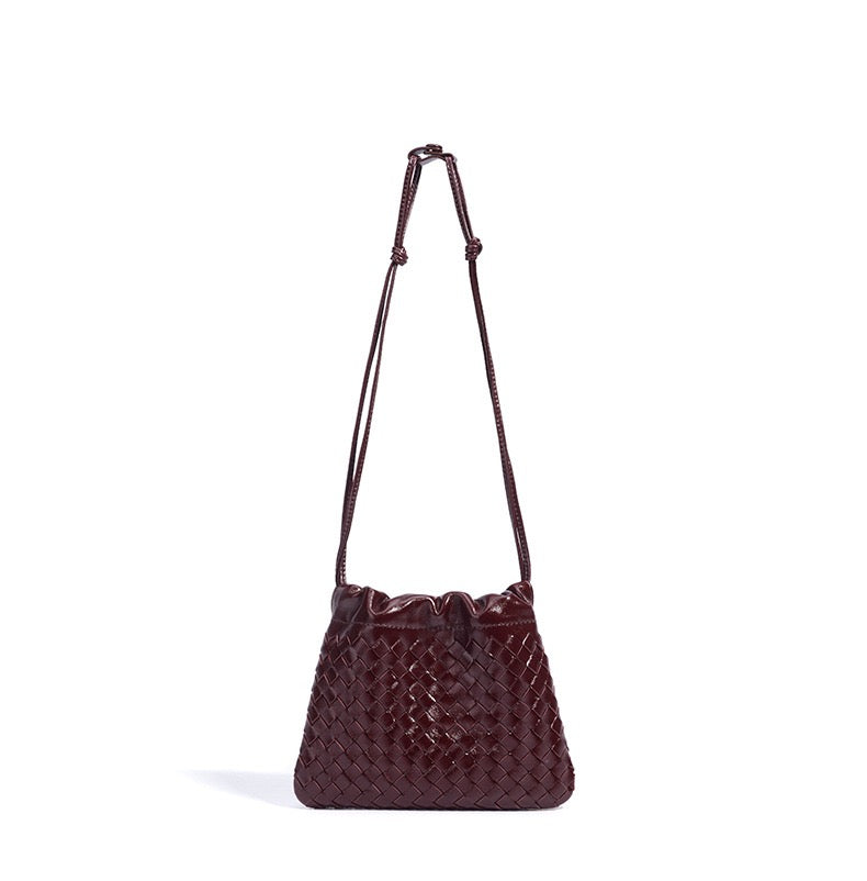 Sheepskin Elegance: Women's Woven Leather Crossbody Bag