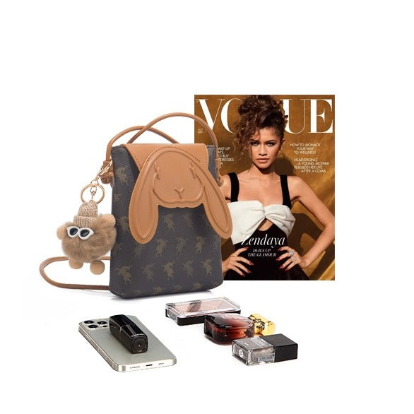 Vintage Rabbit Print Leather Crossbody Bag