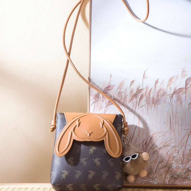 Vintage Rabbit Print Leather Crossbody Bag