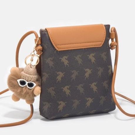 Vintage Rabbit Print Leather Crossbody Bag