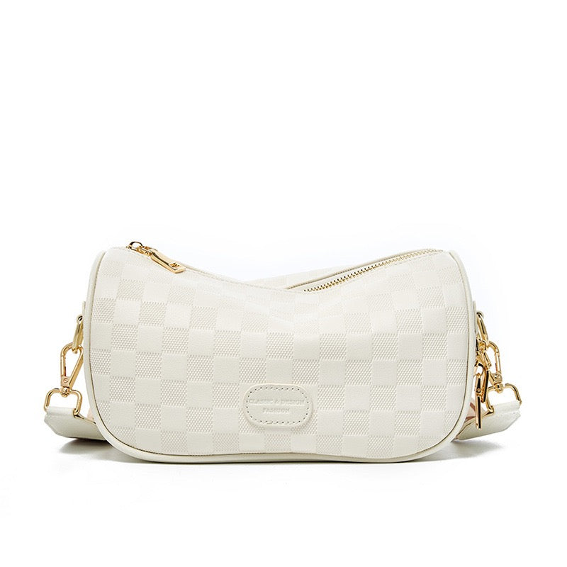 Elegant Genuine Leather Checkered Crossbody Bag