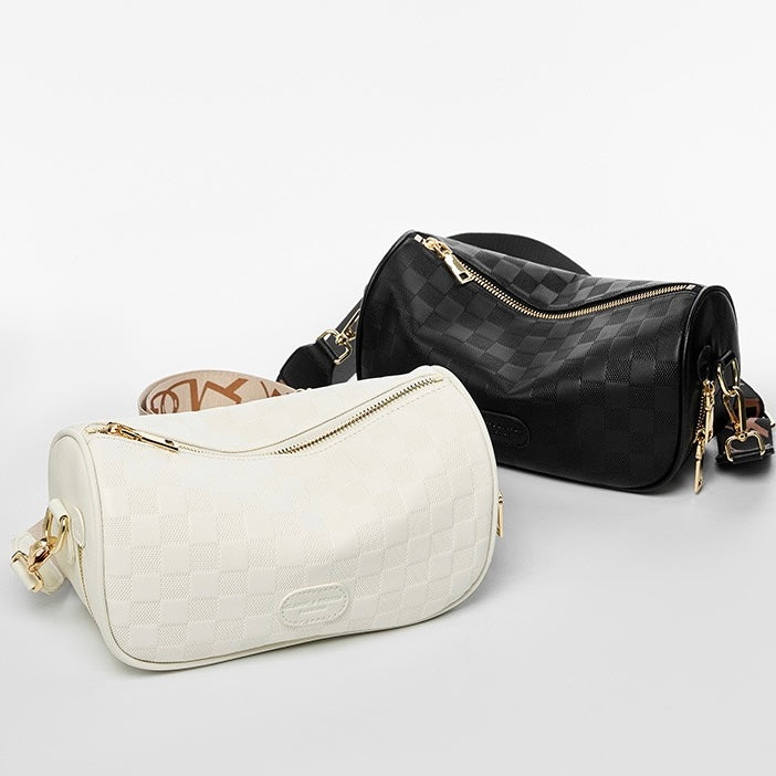 Elegant Genuine Leather Checkered Crossbody Bag