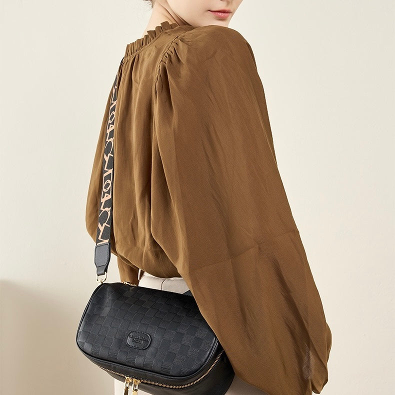 Elegant Genuine Leather Checkered Crossbody Bag