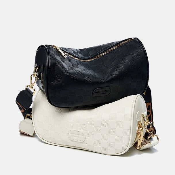 Elegant Genuine Leather Checkered Crossbody Bag