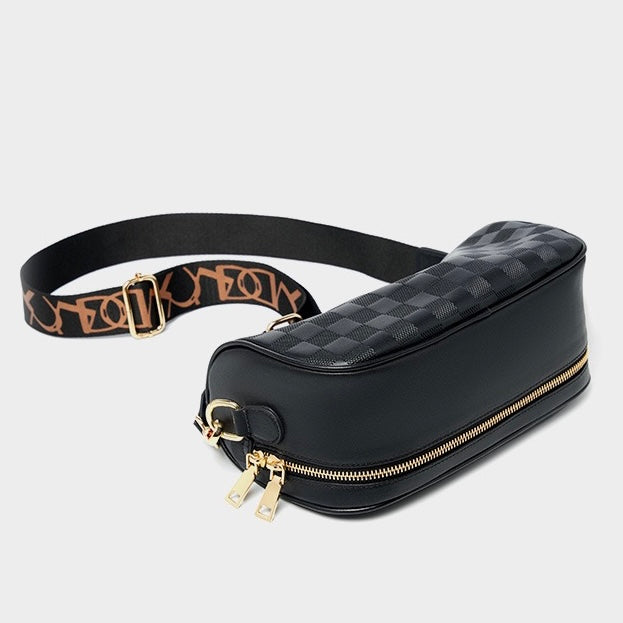Elegant Genuine Leather Checkered Crossbody Bag