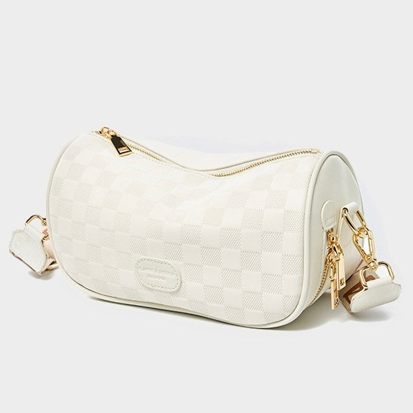 Elegant Genuine Leather Checkered Crossbody Bag