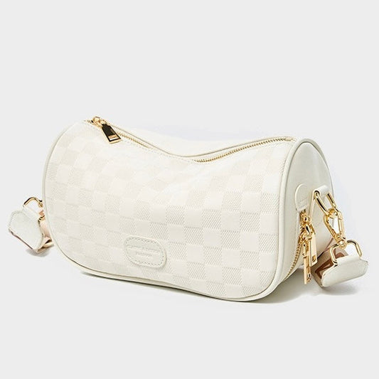 Elegant Genuine Leather Checkered Crossbody Bag