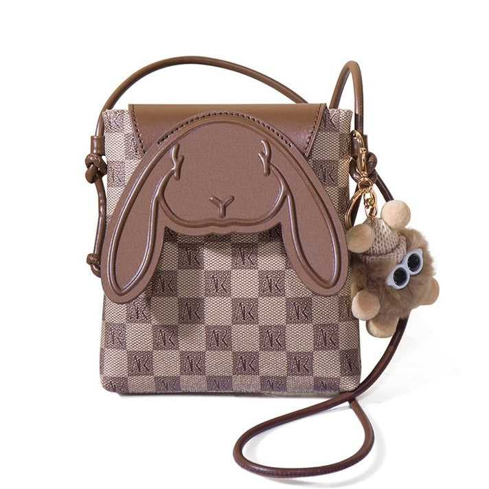 Plaid Elegance Rabbit Genuine Leather Mini Crossbody Bag