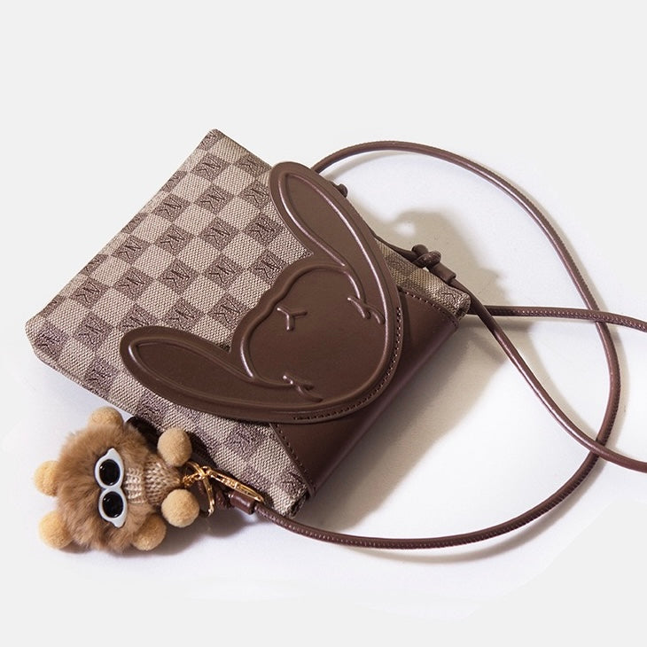 Plaid Elegance Rabbit Genuine Leather Mini Crossbody Bag